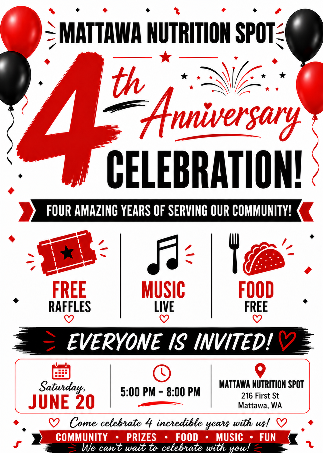 Mattawa Nutrition Spot 4th Anniversary Celebration flyer